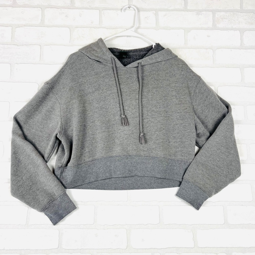 Gray Cropped Hoodie Drawstring Pullover Long‎ Sleeve Casual Comfy xS